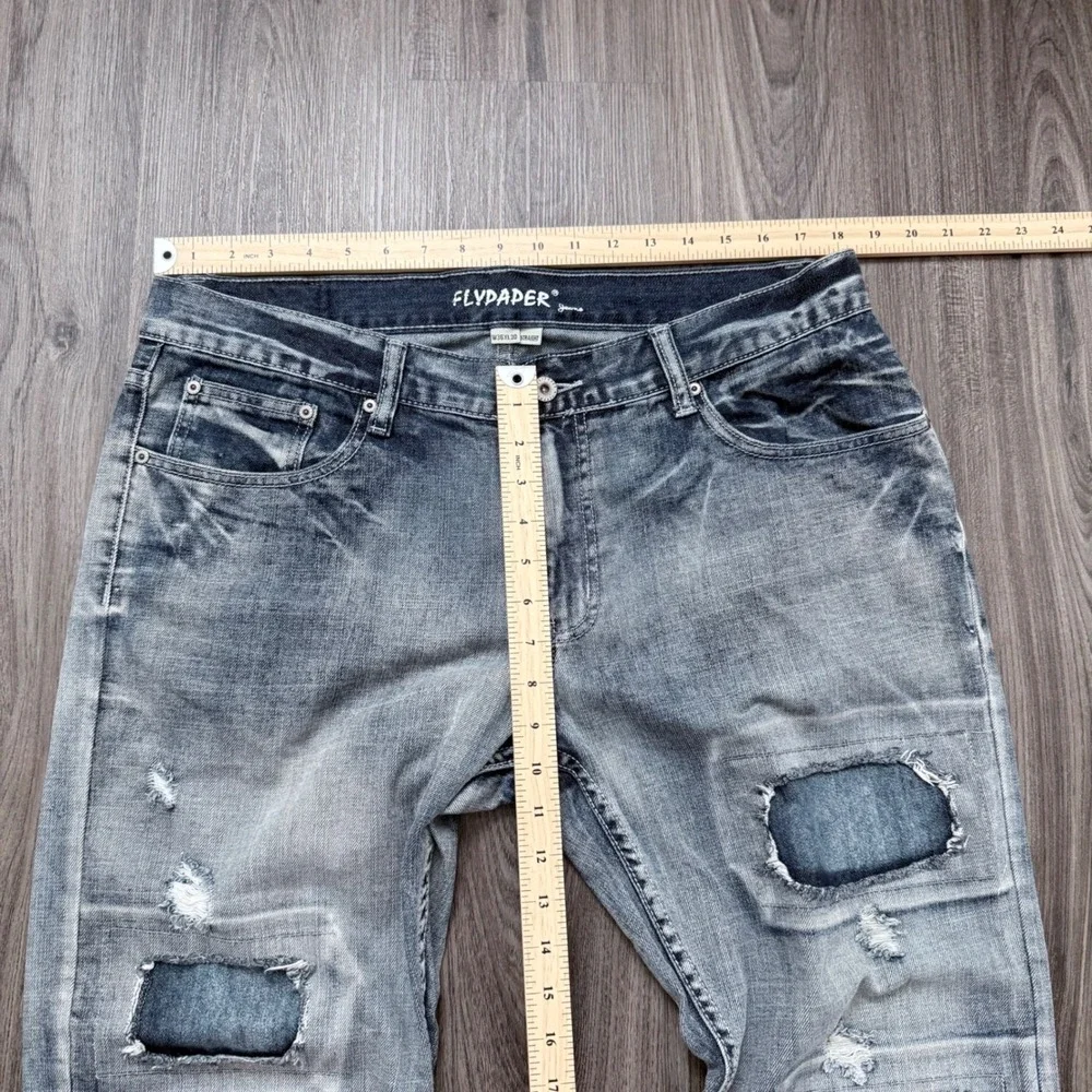 FLYPAPER Jeans Mens W36 L30 Straight Leg Distressed Denim Ripped Patched